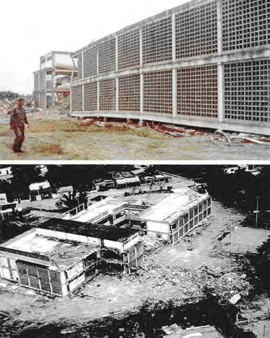 Figura 45. Terremoto de Cariaco 1997. Derrumbe Liceo RMC. Primer piso enterrado.